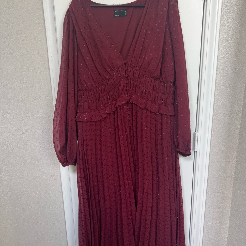 ASOS Curve Burgundy Long Sleeve Dress